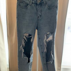 Light blue distressed boyfriend jeans